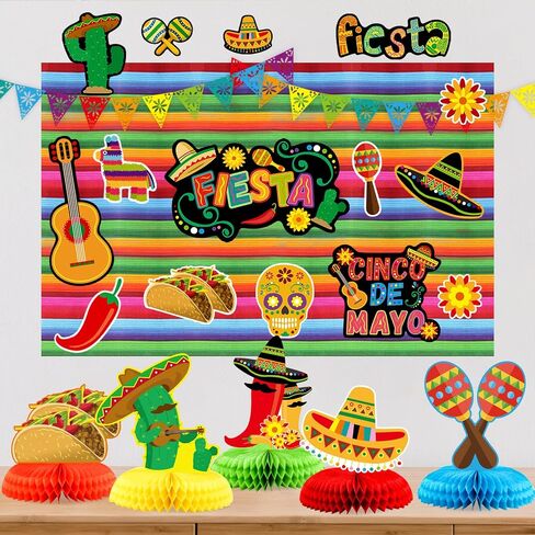 قطعة مركزية للطاولة على شكل قرص العسل من Fiesta لتزيين الحفلات المكسيكية سينكو دي مايو قطعة مركزية على شكل قرص العسل لمستلزمات الديكور ذات الطابع المكسيكي 5 قطع in Kuwait