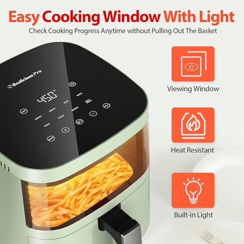 Air Fryer,Beelicious® 8-in-1 Smart Compact 4QT Air Fryers,with Viewing Window,Shake Reminder,450°F Digital Airfryer with Flavor-Lock Tech,Dishwasher-Safe & Nonstick,Fit for 1-3 People,Avo Green in Kuwait