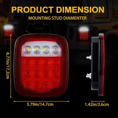 أضواء ذيل المقطورة 16 أضواء مقطورة شاحنة LED مع عكس، مجموعة مصابيح احتياطية لفرامل الذيل الخلفي العالمي للمقطورات وRVs والشاحنات الصغيرة وسيارات الدفع الرباعي Wrangler CJ YJ TJ JK in Kuwait
