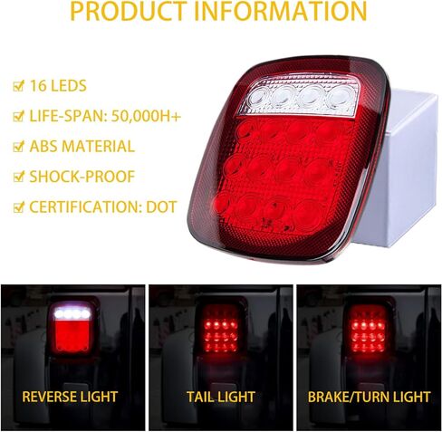 أضواء ذيل المقطورة 16 أضواء مقطورة شاحنة LED مع عكس، مجموعة مصابيح احتياطية لفرامل الذيل الخلفي العالمي للمقطورات وRVs والشاحنات الصغيرة وسيارات الدفع الرباعي Wrangler CJ YJ TJ JK in Kuwait