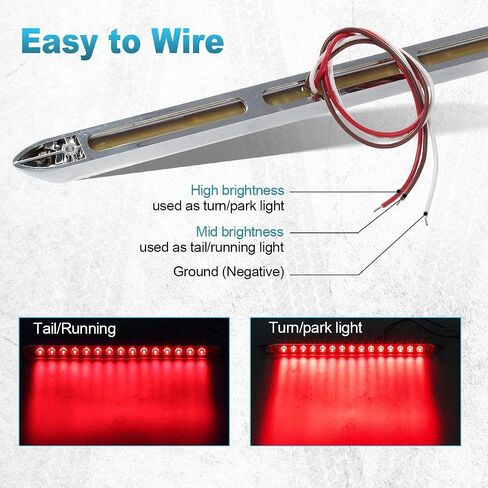 Partsam 2Pcs 12" Red Led Trailer Tail Light Bar 15-2835-SMD Clear Lens w Chrome Bezel Waterproof Sealed Thin Stop/Turn/Tail ID Marker Third 3rd Brake Tail Light Bar for Truck Trailer RV Surface Mount in Saudi Arabia