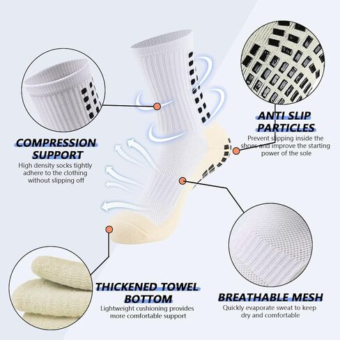 3 Pairs Mens Grip Soccer Socks, 3 Pairs Shin Sleeves with 1 Pack Shin Guards and 4 Shin Straps, Soccer Football Game Set 11 Pcs (White) in Saudi Arabia