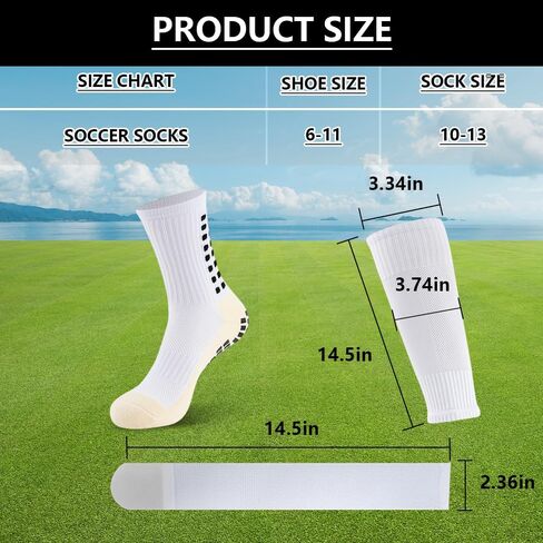 3 Pairs Mens Grip Soccer Socks, 3 Pairs Shin Sleeves with 1 Pack Shin Guards and 4 Shin Straps, Soccer Football Game Set 11 Pcs (White) in Saudi Arabia