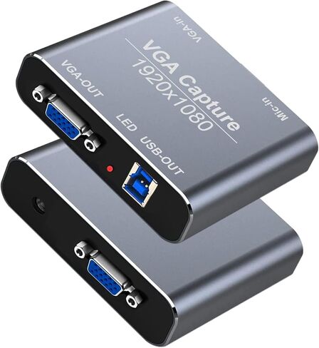 بطاقة التقاط VGA، جهاز التقاط VGA إلى USB مع حلقة VGA، ومدخل ميكروفون يدعم فيديو HD 720P للألعاب، والبث، والتدريس، ومؤتمرات الفيديو، والبث المباشر in Saudi Arabia