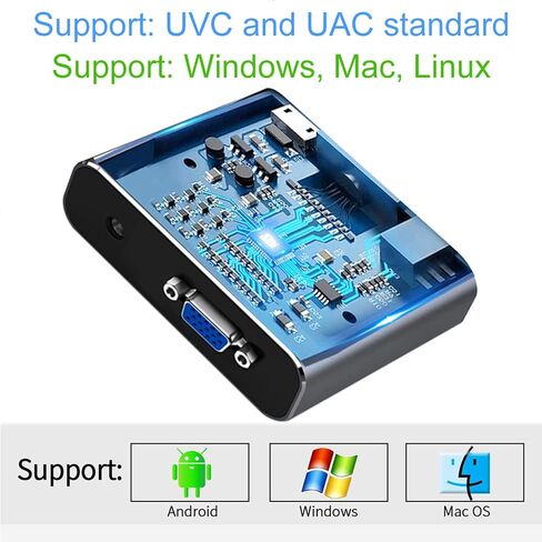 بطاقة التقاط VGA، جهاز التقاط VGA إلى USB مع حلقة VGA، ومدخل ميكروفون يدعم فيديو HD 720P للألعاب، والبث، والتدريس، ومؤتمرات الفيديو، والبث المباشر in Saudi Arabia