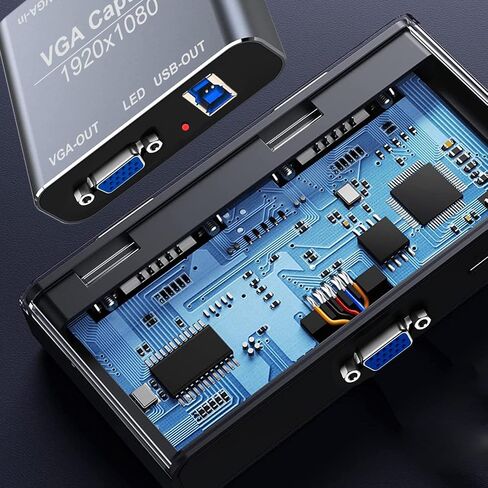 بطاقة التقاط VGA، جهاز التقاط VGA إلى USB مع حلقة VGA، ومدخل ميكروفون يدعم فيديو HD 720P للألعاب، والبث، والتدريس، ومؤتمرات الفيديو، والبث المباشر in Saudi Arabia