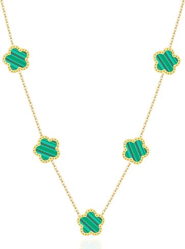 5 Leaf Clover Choker Necklace for Women 18K Gold Plated Stainless Steel Black Lucky Five Leaf Dangle Chain Jewelry Gift for Mother and Daughter in Kuwait