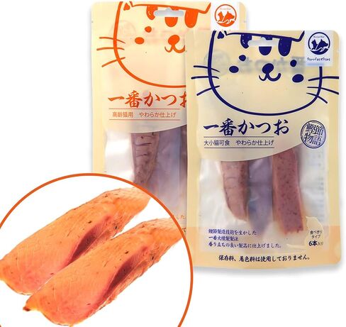 Purrfect Paws Cat Snacks - Natural Hand-Cut Tuna Treats/Cat Complement Nutritious and Delicious Cat Topper 2.3 Ounces Easy to Digest Suitable Cat Broth for All Cats(Bonito*6) in Saudi Arabia