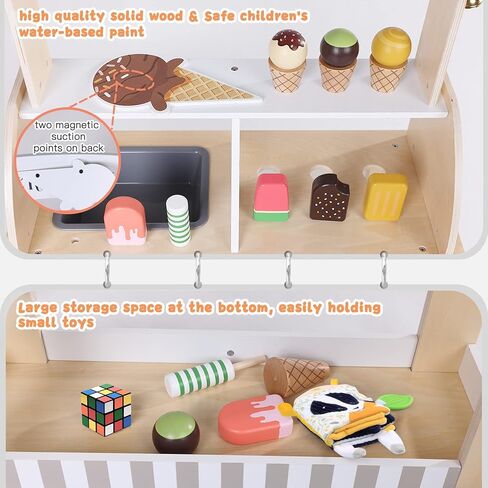 عربة آيس كريم خشبية للأطفال من لابيب، شاحنة آيس كريم للأطفال الصغار، حامل لعب تظاهري للأطفال بعمر 3-8 سنوات، عربة لعب الآيس كريم للأطفال مع سبورة سوداء، جرس حلقي، مصاصة ثلج لعمر 36 شهرًا+ بنات وأولاد in Kuwait