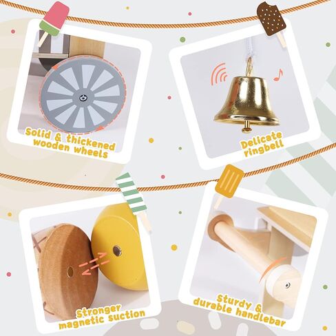 عربة آيس كريم خشبية للأطفال من لابيب، شاحنة آيس كريم للأطفال الصغار، حامل لعب تظاهري للأطفال بعمر 3-8 سنوات، عربة لعب الآيس كريم للأطفال مع سبورة سوداء، جرس حلقي، مصاصة ثلج لعمر 36 شهرًا+ بنات وأولاد in Kuwait