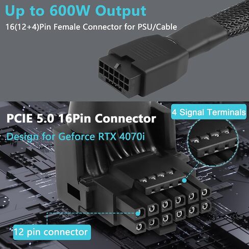 GELRHONR PCI-e 5.0 12VHPWR 90 درجة 16Pin (12+4) كابل تمديد أنثى إلى ذكر لـ RTX 4070 4080 4090 4070Ti 4080Ti بطاقة الرسومات GPU-5.3in (النوع B) in Saudi Arabia