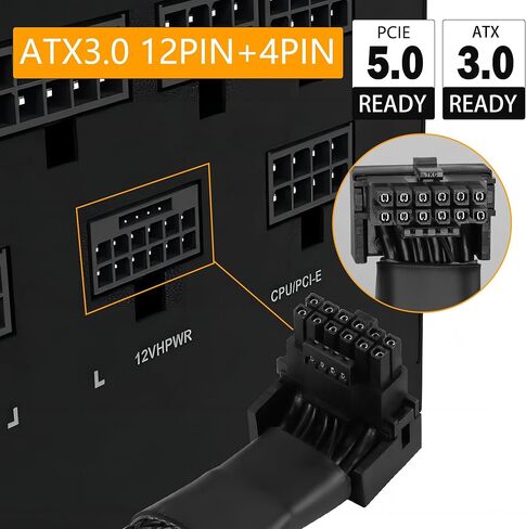 GELRHONR PCI-e 5.0 12VHPWR 90 درجة 16Pin (12+4) كابل تمديد أنثى إلى ذكر لـ RTX 4070 4080 4090 4070Ti 4080Ti بطاقة الرسومات GPU-5.3in (النوع B) in Saudi Arabia