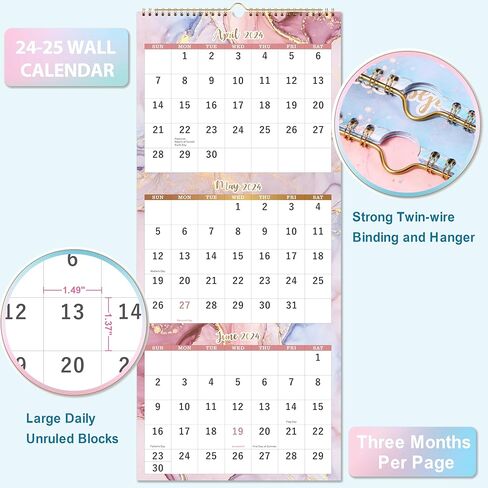 تقويم حائط 2024-2025 - تقويم 3 أشهر عرض 2024-2025 (مطوي في شهر)، أبريل 2024 - يوليو 2025، 11 بوصة × 26 بوصة، 2024-2025 تقويم عمودي in Kuwait