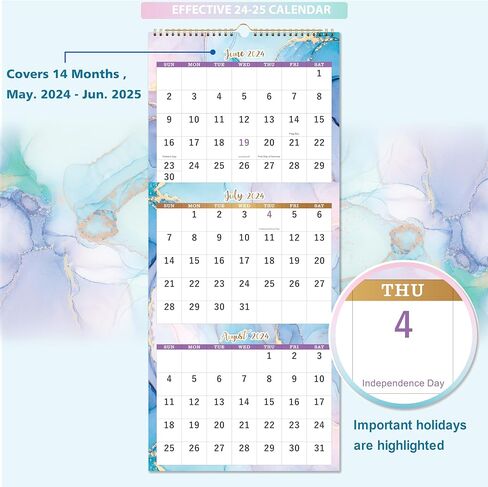 تقويم حائط 2024-2025 - تقويم 3 أشهر عرض 2024-2025 (مطوي في شهر)، أبريل 2024 - يوليو 2025، 11 بوصة × 26 بوصة، 2024-2025 تقويم عمودي in Kuwait