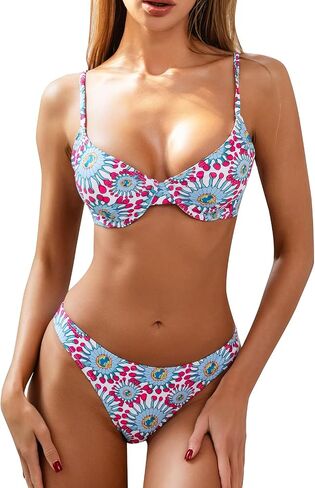 Women's 2-Piece Swimsuit Flowers Push up Bikini high-Cut Swimsuit in Saudi Arabia