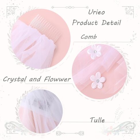 Urieo Floral Bride Veils White Tulle Wedding Veil With Comb Bachelorette Party Short Hair Accessories for Women and Girls in Saudi Arabia