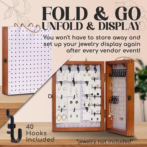 Folding Peg Board Display Stand For Vendors Included 40 Hooks - Jewelry Display For Craft Show - Tabletop Pegboard Earring Display For Vendor Events - Necklace Display Rack For Selling (Black) in Kuwait