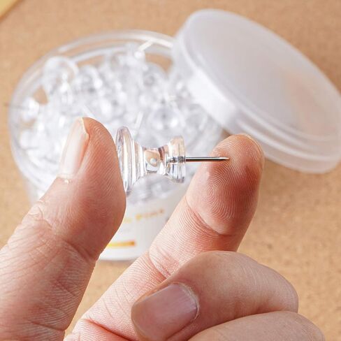 120 PCS Gaint Push Pins, 1 Inch, Clear Thumb Tacks, Steel Point and Plastic Head, Large Thumbtacks for Bulletin Board Cork Board, Clear Push pins for Wall in Kuwait