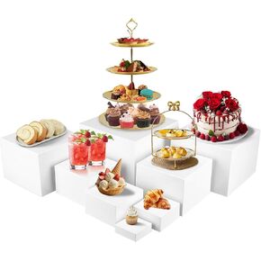 8 PCS Buffet Risers, Large Food Risers for Buffet Table, Dessert Table Display Set, White Nesting Box Set for Food Display, Birthday Wedding Decoration (10"-9"-8"-7"-6"-5"-4"-3") in Saudi Arabia