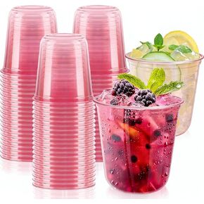 GGOLDMER 50 PCS Pink Plastic Cups - 12oz Disposable Stemless Wine Glasses, Clear Pink Cocktail Party Cups for Valentine's Day, Baby Shower, Wedding, Birthday Party in Kuwait