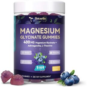 Magnesium Glycinate Gummies 400mg - Magnesium Complex Gummy with Malate, Taurate & Citrate - Supports Sleep, Relaxation, Brain & Muscle - 60 Count Blueberry Flavor (Sugar Free & Vegan) in Kuwait