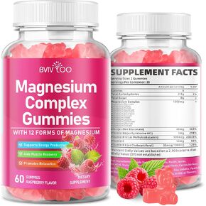 Magnesium Complex Gummies – with 12 Forms of Magnesium Plus Vitamins B6, B12 & C. Vegan Strawberry Gummies to Support Mood, for Adults, 60 Count in Kuwait