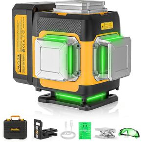 4 × 360 مستوى ليزر 360 درجة تسوية ذاتية، مستوى ليزر عالي السطوع 4D قابل لإعادة الشحن، مع وضع Pluse للخارج، حقيبة حمل صلبة، قاعدة رفع، نظارات، لوحة الهدف in Kuwait