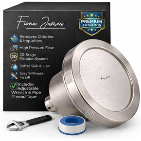 Fiona James Filtered Shower Head – High Pressure Shower Filter for Hard Water, Chlorine Removing, 20-Stage Filtration for Healthy Hair & Skin (Brushed Nickel) in Kuwait