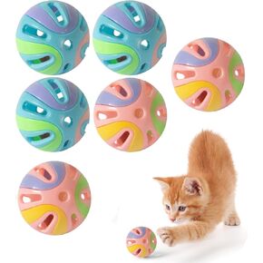 كرات لعبة القطط الملونة مع جرس 6 قطع، تصميم مجوف تفاعلي، بلاستيك، لعبة تدريب (ألوان مختلطة.أ) in Kuwait