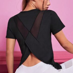 Women’s Crisscross Back Workout Top, Breathable Mesh Athletic T-Shirt, Short Sleeve, for Yoga, Fitness, and Running in Kuwait