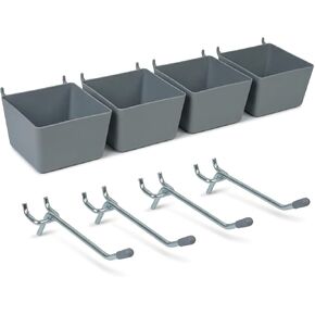 مجموعة صناديق وخطاطيف Pegboard، 4 عبوات من صناديق التخزين الأمامية المفتوحة مع خطافات مقاس 2 بوصة، إضافة منظم الأجزاء الصغيرة للبراغي والأظافر والأدوات وتخزين جدار ورشة عمل المرآب in Kuwait