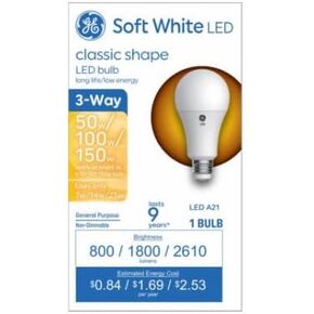 استبدال GE Basic LED 150/100/50 واط، أبيض ناعم، مصابيح A21 ثلاثية الاتجاهات (عبوة واحدة) in Kuwait