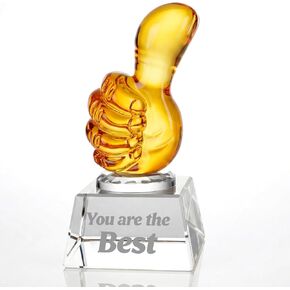 جائزة Crystal Thumbs Up Trophy - "أنت الأفضل" هدية تقدير للموظفين، لوحة مكتب زجاجية شفافة، جائزة تقدير للمنزل، المكتب، الرئيس، الزميل، هدية تحفيزية (ذهبي) in Kuwait