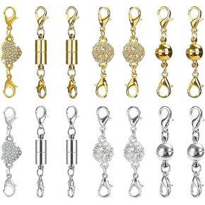 14Pcs Jewelry Clasp Set – Locking Lobster Clasps and Decorative Connectors for Necklaces and Bracelets, Rhinestone Ball, Cylindrical, Round and Heart Styles in Gold and Silver in Saudi Arabia