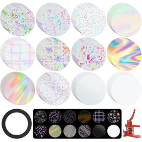300 قطعة من طبقة حماية الشارة، لوازم صانع الأزرار، طبقة لامعة، مع حشية واحدة، 10 أنماط من طبقة لامعة ثلاثية الأبعاد، نمط واحد شفاف ونمط واحد من الورق الفارغ لآلة صنع الأزرار مقاس 2.25 بوصة 58 مم (300) in Kuwait