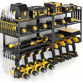 32" W Large Power Tool Organizer Wall Mount, 4 Tiers Heavy Duty Metal Garage Storage Racks, Drill Hanger Storage Rack with 8 Drills Holder, Utility Racks for Garage Workshop in Saudi Arabia