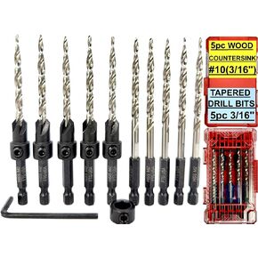 FTG USA 5 Pc #6 (9/64") Countersink Drill Bit Set with 5 Replacement Bits | Includes 5 counter sink drill bit for wood, 5 tapered drill bits replacement, 1 depth stop 3/8", 1 hex key 1/8", storage case in Saudi Arabia