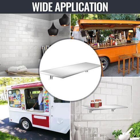 رف امتياز 72 بوصة طول × 12 بوصة عرض، حامل رف طعام منسدل من الفولاذ المقاوم للصدأ قابل للطي لتقديم الطعام لنافذة الامتياز، طاولة عمل الشواء، المطعم in Kuwait