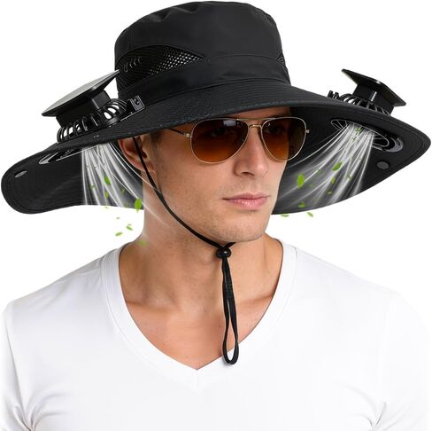 Hat with Fans Solar Power, UPF 50+ Wide Brim Sun Hat, Fishing Essentials for Hiking Beach Summer Safari in Kuwait