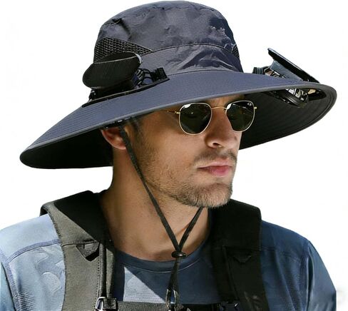 Solar Fan Hat, Hat with Fans Solar Power, Wide Brim Sun Hat, with 2 Fans, for Hiking, Fishing, Gardening Black in Saudi Arabia