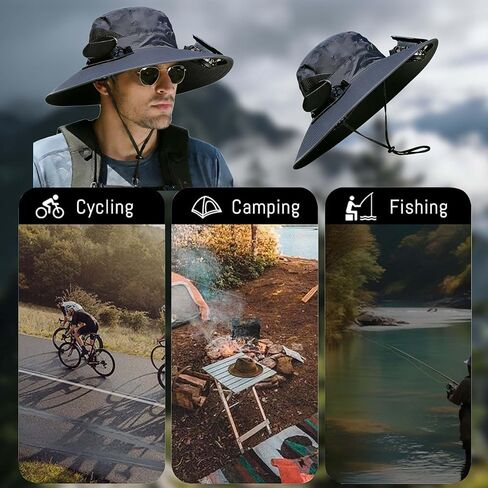 Solar Fan Hat, Hat with Fans Solar Power, Wide Brim Sun Hat, with 2 Fans, for Hiking, Fishing, Gardening Black in Saudi Arabia