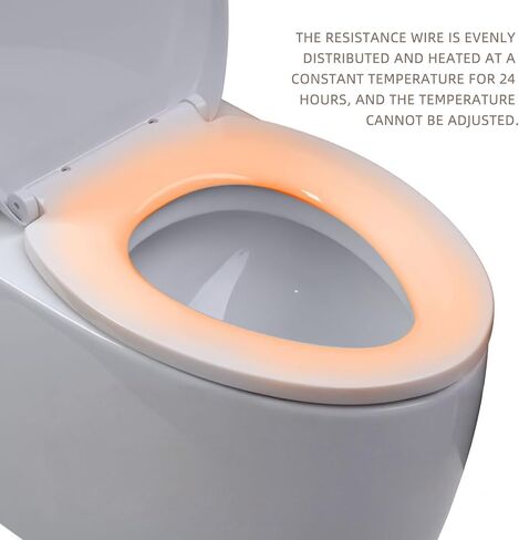 Heated Toilet Seat Elongated with Soft Close, Constant Temperature Warm Toilet Seat, 17.72 x 14.37 Inch, White PP Material, Quiet & Non-Slip with 4 Bumpers, Easy to Install Toilet Seat Warmer. in Saudi Arabia