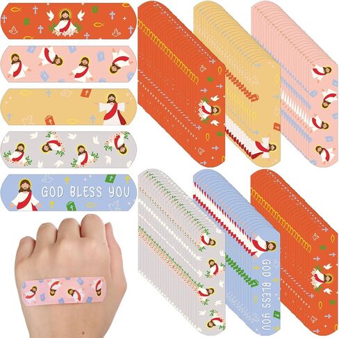 Aurelema 400 Pcs Jesus Bandages Bulk for Boo-Boos Cartoon Adhesive Bandages God Bless You Self-Adhesive Bandages Pack After Little Scrapes Waterproof Breathable in Saudi Arabia