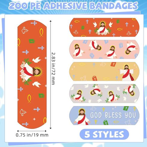 Aurelema 400 Pcs Jesus Bandages Bulk for Boo-Boos Cartoon Adhesive Bandages God Bless You Self-Adhesive Bandages Pack After Little Scrapes Waterproof Breathable in Saudi Arabia