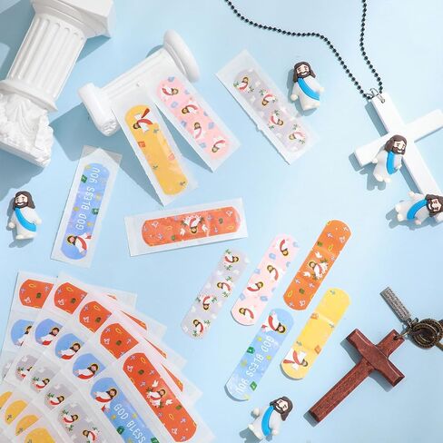 Aurelema 400 Pcs Jesus Bandages Bulk for Boo-Boos Cartoon Adhesive Bandages God Bless You Self-Adhesive Bandages Pack After Little Scrapes Waterproof Breathable in Saudi Arabia