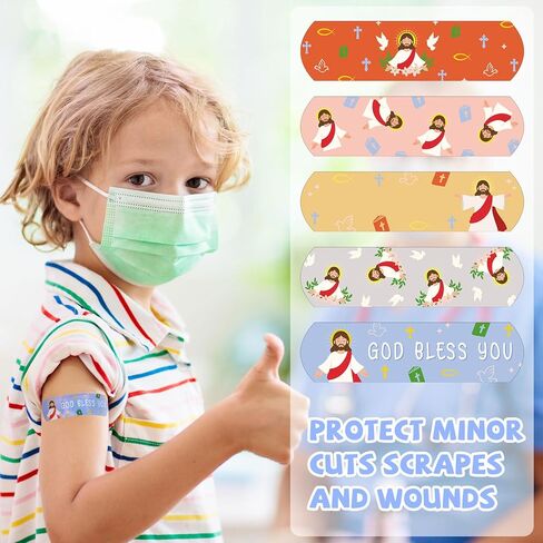 Aurelema 400 Pcs Jesus Bandages Bulk for Boo-Boos Cartoon Adhesive Bandages God Bless You Self-Adhesive Bandages Pack After Little Scrapes Waterproof Breathable in Saudi Arabia