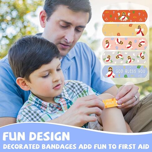 Aurelema 400 Pcs Jesus Bandages Bulk for Boo-Boos Cartoon Adhesive Bandages God Bless You Self-Adhesive Bandages Pack After Little Scrapes Waterproof Breathable in Saudi Arabia