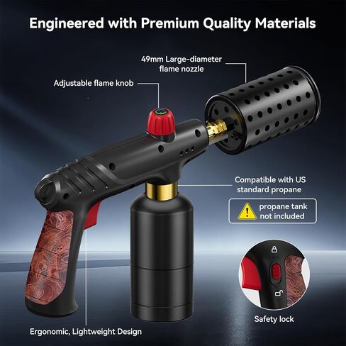 Propane Torch Gun with 49mm Wide Nozzle & Adjustable Flame, Heavy-Duty Cooking Blow Torch for Sous Vide Searing, BBQ Grilling, Campfire Starter (Tank Not Included) (Handle Mahogany) in Saudi Arabia