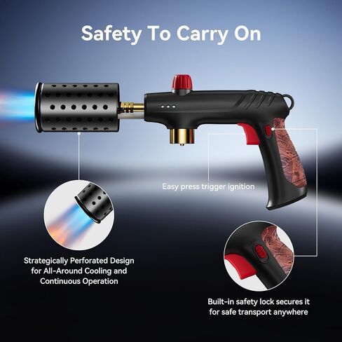 Propane Torch Gun with 49mm Wide Nozzle & Adjustable Flame, Heavy-Duty Cooking Blow Torch for Sous Vide Searing, BBQ Grilling, Campfire Starter (Tank Not Included) (Handle Mahogany) in Saudi Arabia