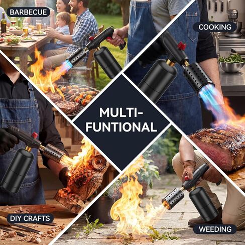 Propane Torch Gun with 49mm Wide Nozzle & Adjustable Flame, Heavy-Duty Cooking Blow Torch for Sous Vide Searing, BBQ Grilling, Campfire Starter (Tank Not Included) (Handle Mahogany) in Saudi Arabia